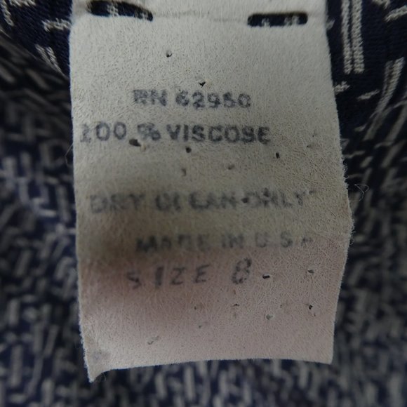 Vintage Secretary Pinup Dress Midi Navy White Geo Peplum Back Zipper USA SP - Picture 8 of 8